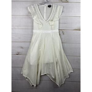 BARDOT Dress Sz 4 XS White Eyelet Cutout Lined Crochet Asymmetrical Hem Summer